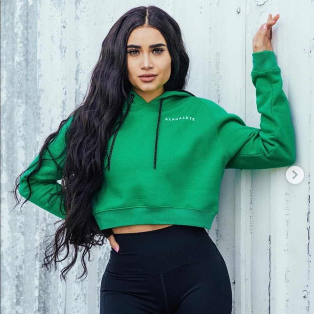 Alphalte green crop hoodie